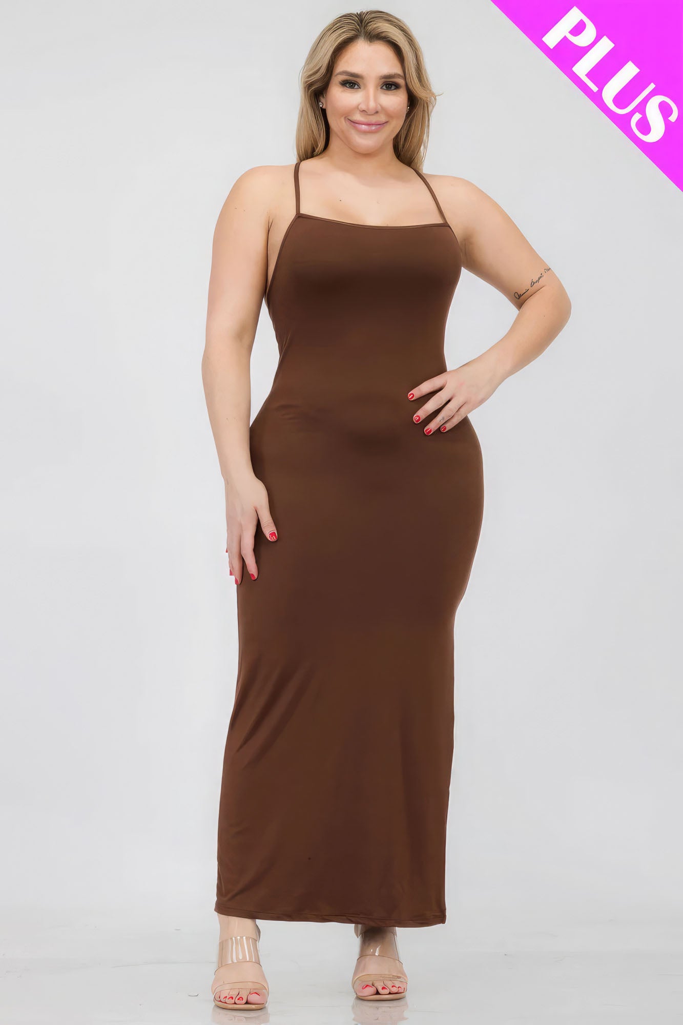 Plus Size Crisscross Back Split Thigh Maxi Dress – Bel-Fost